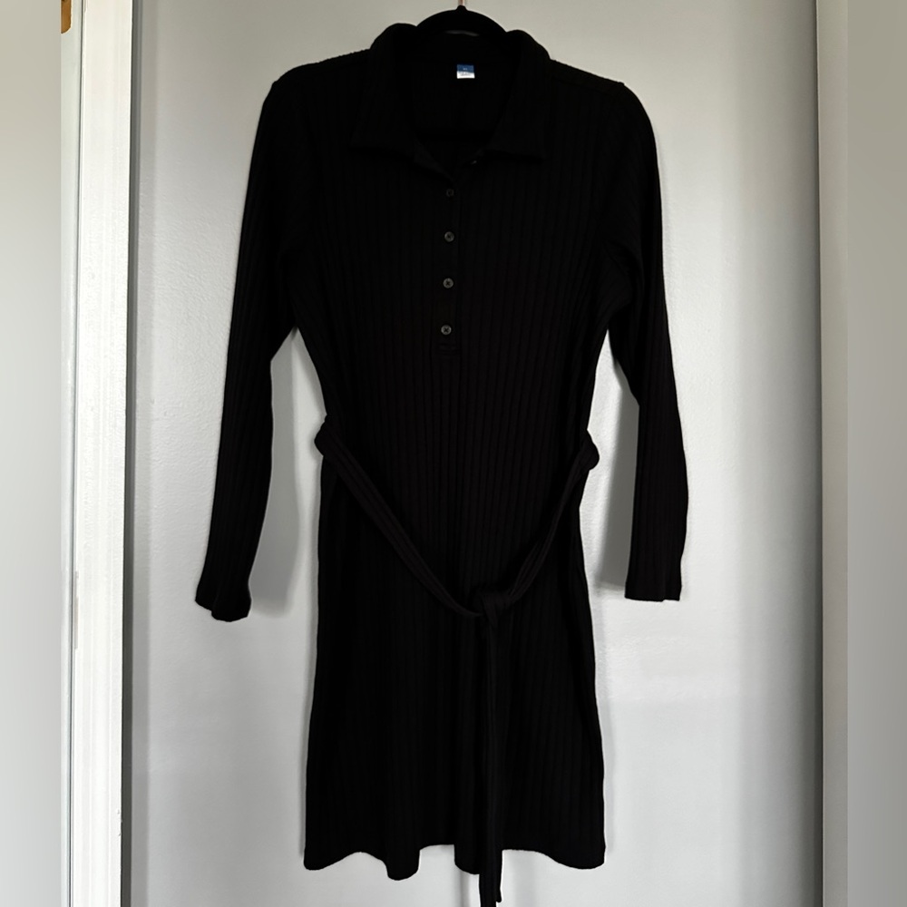 Ribbed Collared Black Dress